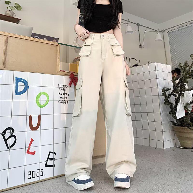 

Женские пикантные ретро джинсы с высокой талией и широкими штанинами - Летние стройнящие брюки для работы Medium абрикосовый