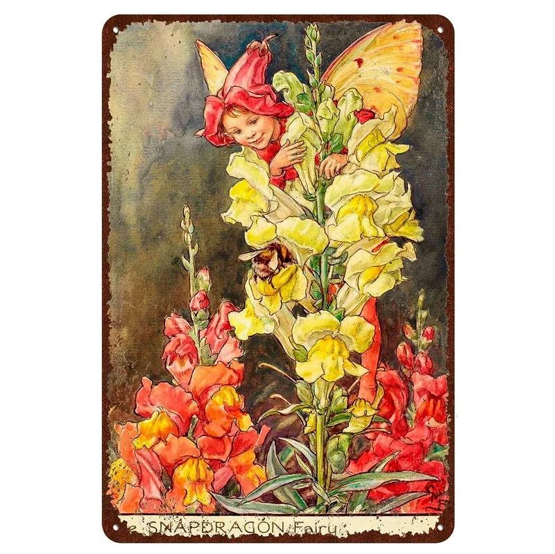 Flower Fairy Girl Metal Tin Signs Wall Decoration Plaque Vintage Art Poster Iron Painting for Man Cave Home Cafe Garden Club Bar