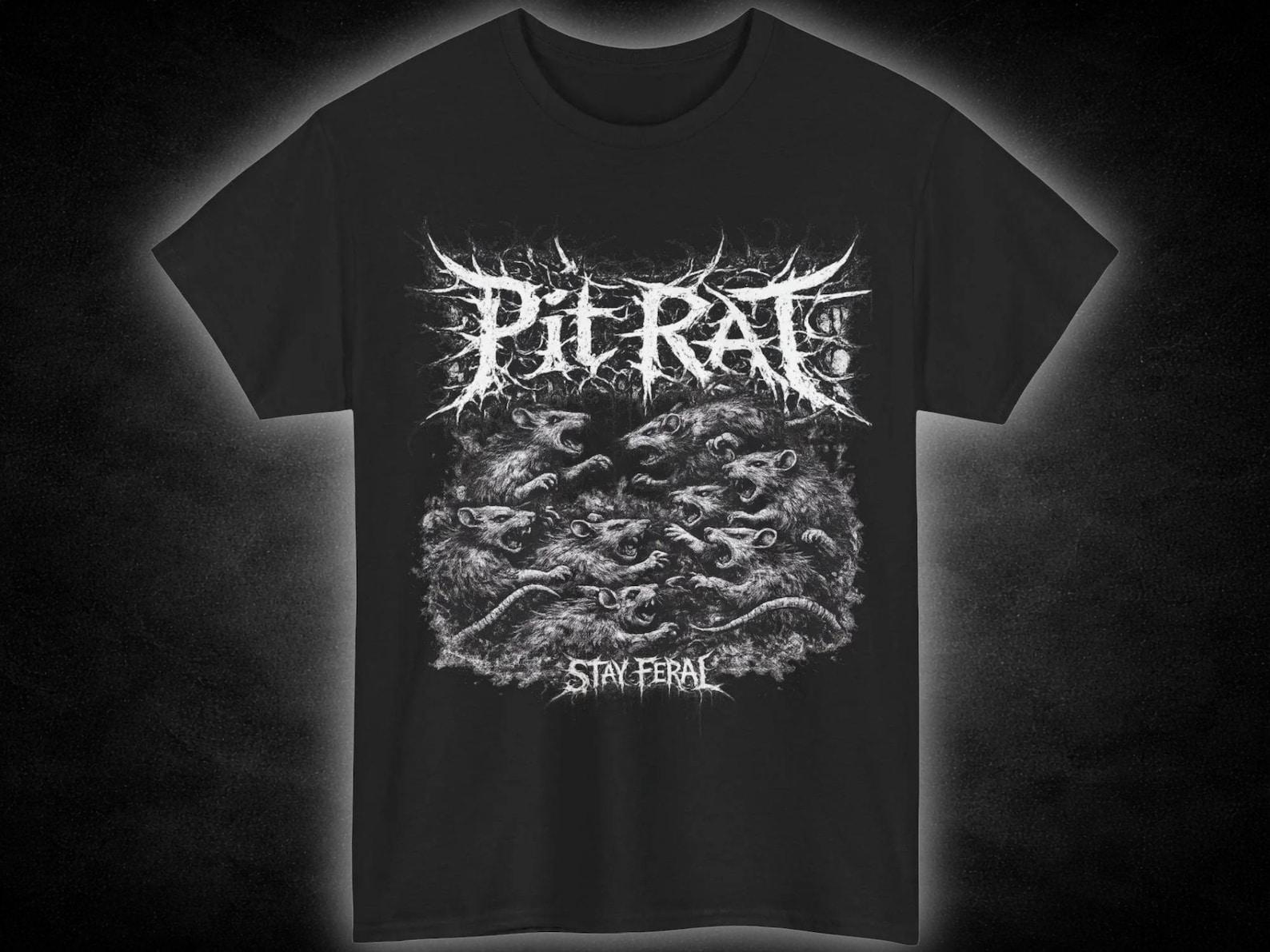 Pit Rat T-Shirt | Black Death Metal Illustration, Stay Feral Tee 4XL