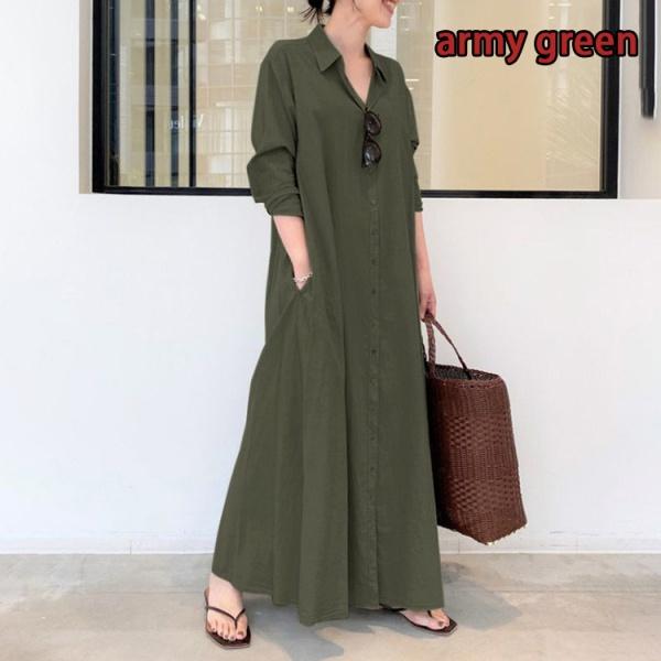 

Женское длинное платье-рубашка больших размеров на пуговицах с v-образным вырезом и длинными рукавами из хлопка с карманами XXXXL армия зеленый