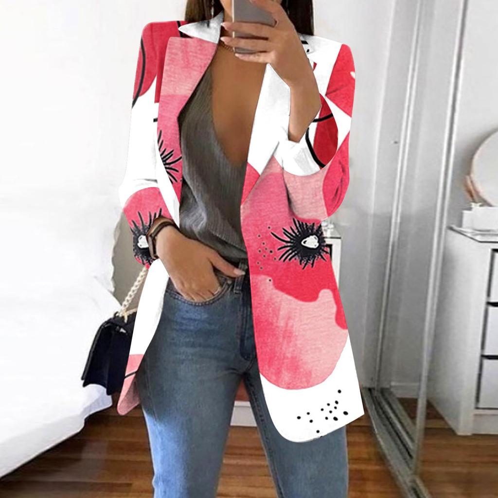 Women's Casual Fashion Print Lapel Long Sleeve Slim Fit Jacket