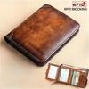 Men Wallet Genuine Leather Rfid Blocking Trifold Wallet Vintage Thin Short Multi ID Credit Card Holder Male Purse Money