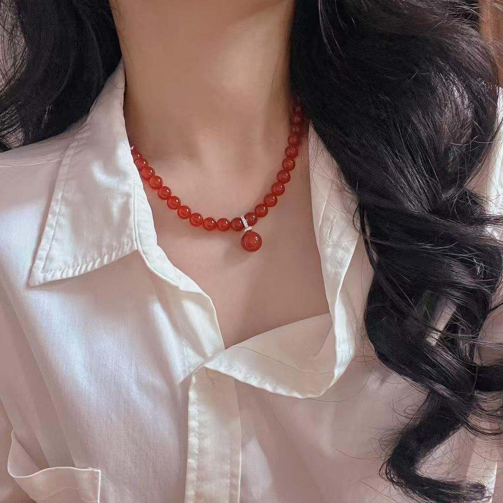 Vintage Noworoczna Czerwona Naturalna Czerwień Krwi Gołębiej Chalcedon Agat Łańcuszek na Szyję z Wisiorkiem Zdejmowany