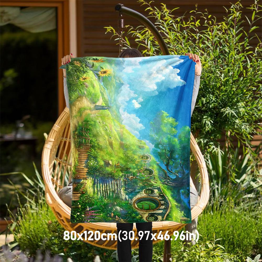 

1pc fantasy, village, nature - Throw Blanket, Soft, Flannel Blankets, Living Room, All Seasons Use-1021199 80x120cm
