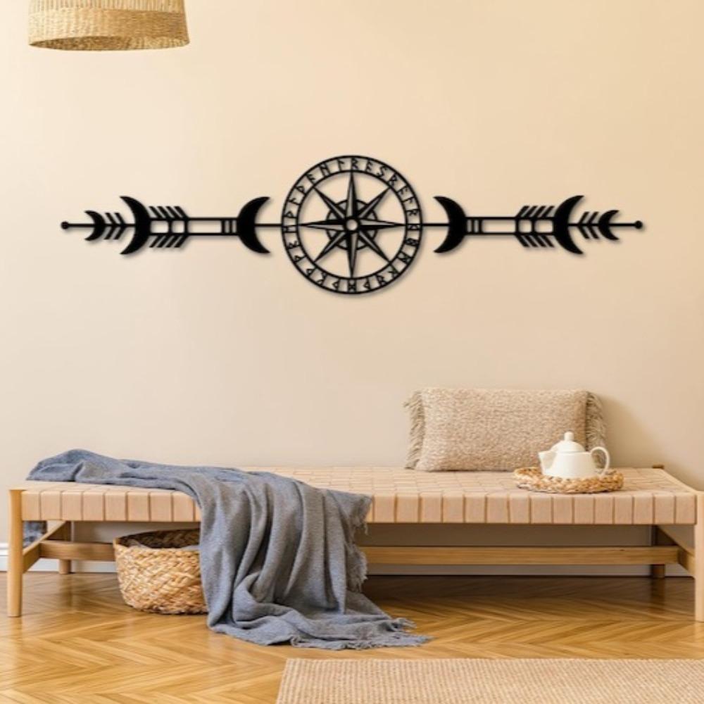 Vegvisir Compass Metal Wall Art Norse Viking Rune Decor Wayfinder Gift for Him Adventure Home Office Decoration