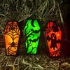 Solid Wood Halloween Craft Casket Decor, DIY Bat Ghost Ornament with Lights, Horror Decoration Spooky Graveyard Scene Prop for Party Home