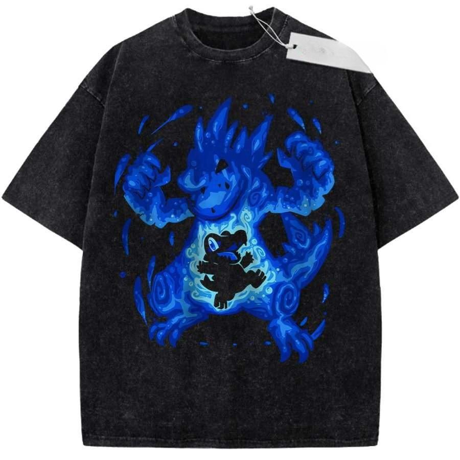 Oversize Vintage Washed Pokemon T Shirt Cosmic Espeon Umbreon Purple Blue Starry Night Graffiti Streetwear Casual Tee M