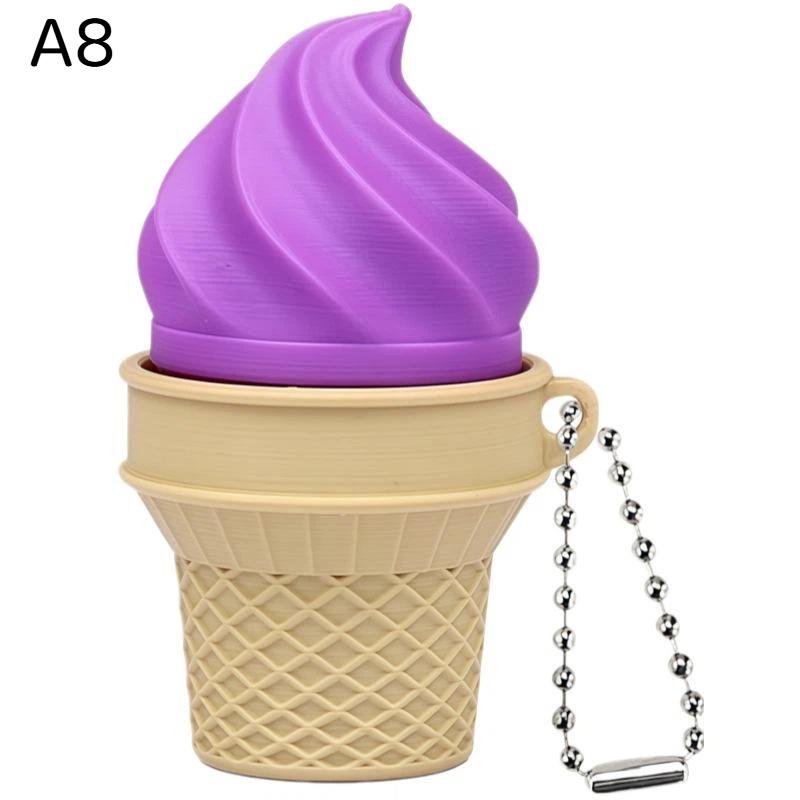 Anti-Stress Ice Cream Cone Keychain 1Pcs Soft Calming Finger Button Fidget Toy for Office Workers Anxiety Relief