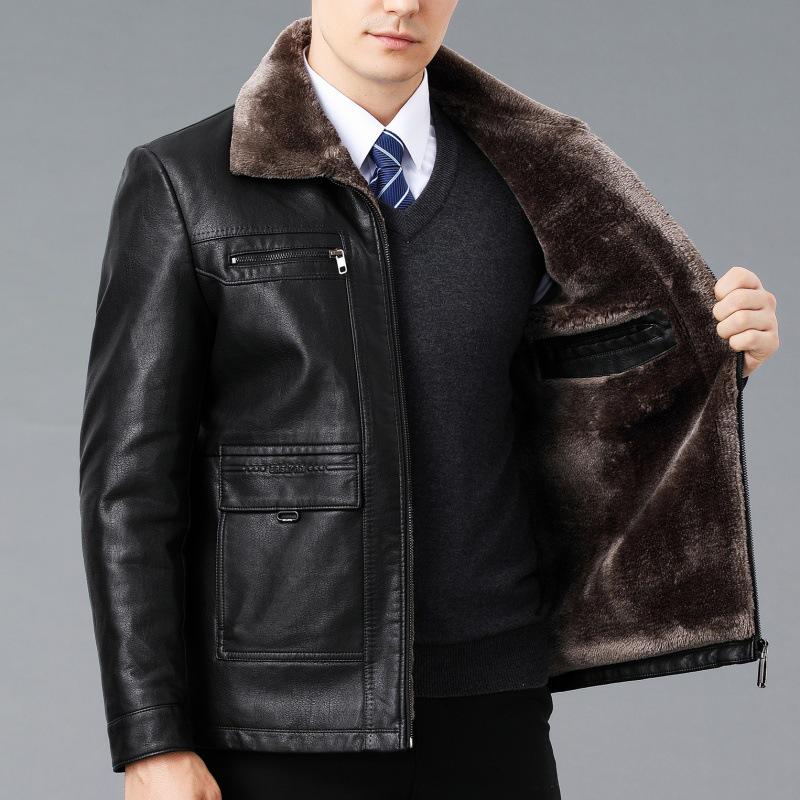 

Чоловіча зимова куртка з овчини: Плюс оксамит, потовщена шкіра, повсякденне хутро, пальто на ґудзиках для людей середнього та літнього віку. 190/3XL (165-175 jin)