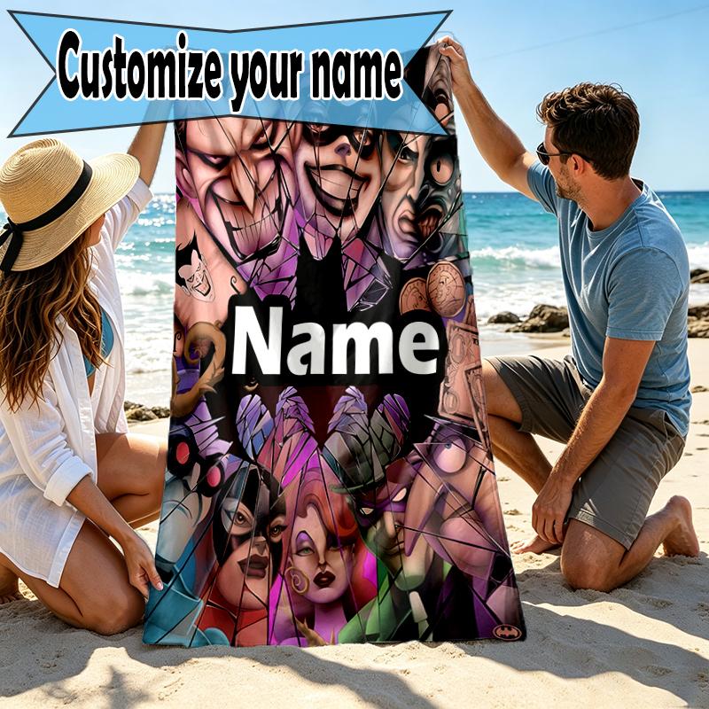 Custom Name Personalized Batman Print Beach Towel, for Trip Camping Beach Party Home Decor, Birthday Gift for Family & Friends