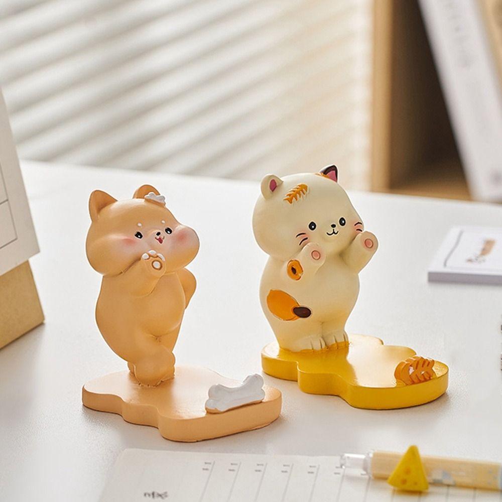 Cartoon Kittens Figurines Cute Animals Miniatures Animals Phone Holder  Desk Accessories