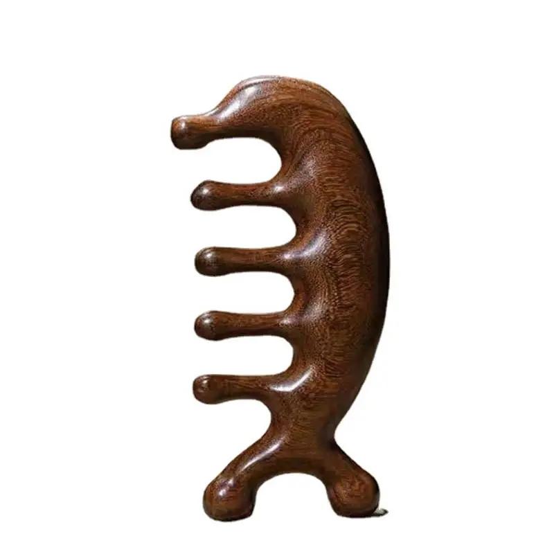 

1pc Exquisite Sandalwood Dolphin Shape Five-Tooth Meridian Massage Comb - Scalp Massagers for Relaxation and Hair Care - Wooden коричневый