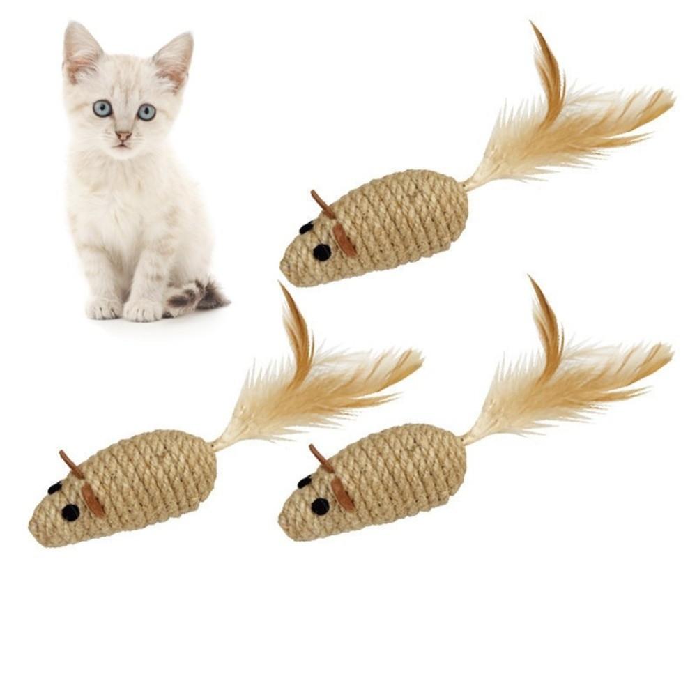 New Cute Mouse Cat Toy Natural Sisal Scratcher Chew Cat Mouse Toy Durable Chicken Feather Toy Kitten Play