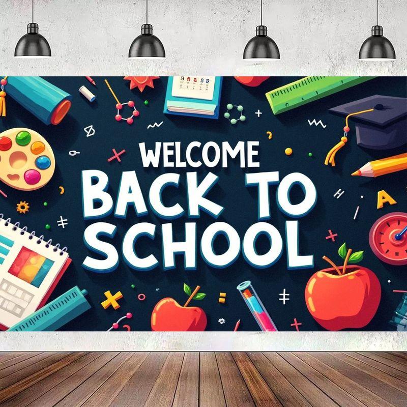 Neon Back To School Theme Tapestry Cartoon Pattern Wear Resistant Hanging Cloth Party Decoration