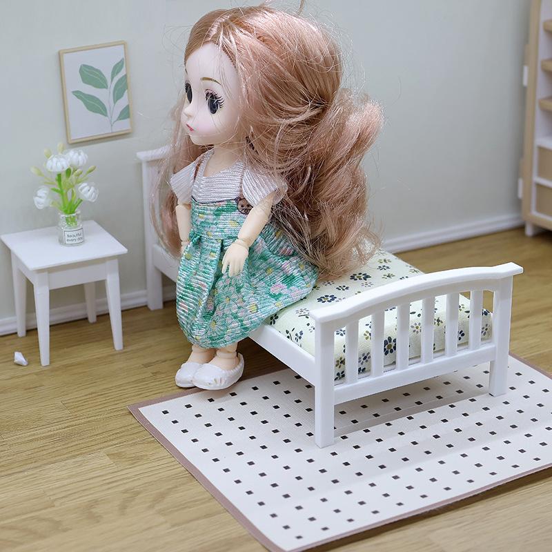 1 Piece 1:12 Dollhouse Accessories Miniature Floral Single Bed Model Furniture Bedroom Micro Scene Decoration