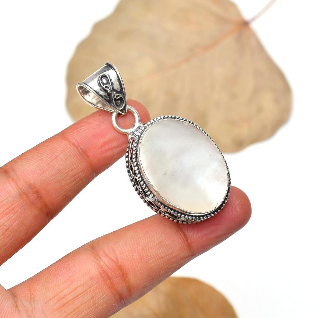 Mother Of Pearl Gemstone Pendant : 925 Sterling Silver Handmade Jewelry Pendant