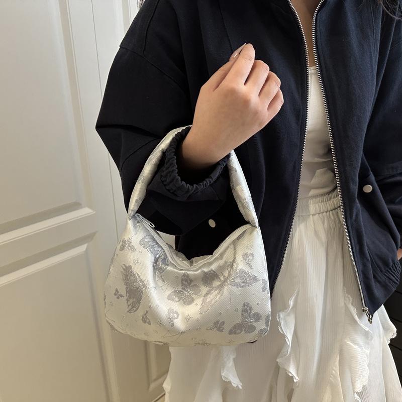 2025 Spring New Fashion Butterfly Fresh Casual Foreign Style Solid Color Texture Commuter Bag Portable Small Square Bag