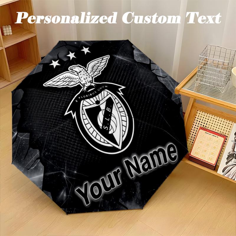 8 Rib Auto Folding Umbrella Benfica Print Custom Name Text Portable Rain Gear