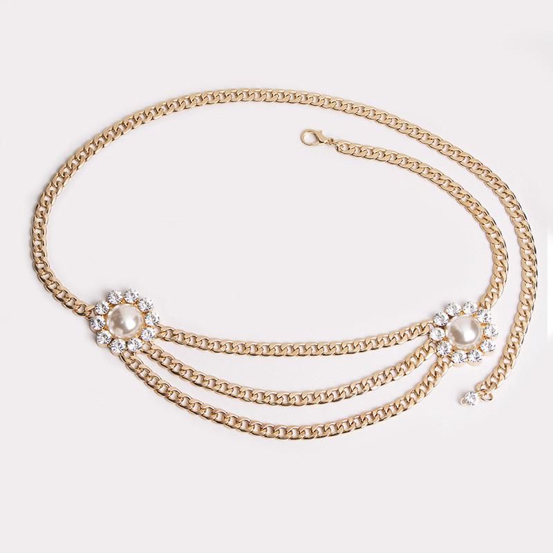 Artificial Pearl Stylish Flower Metal Waist Chain For Women Casual Or Use Formal