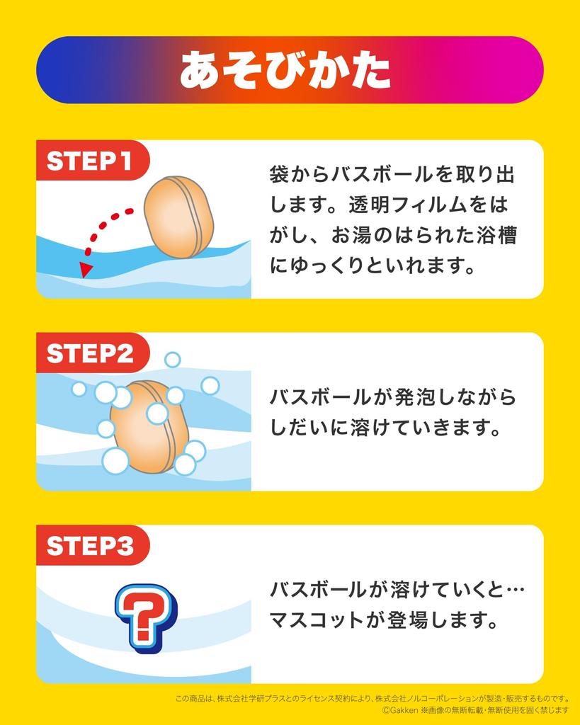 Gakken Illustrated LIVE Dinosaur Bath Balls, Set of 6, with Mini Book, Bath Toys, Bath Bombs, Kids, Christmas Gift