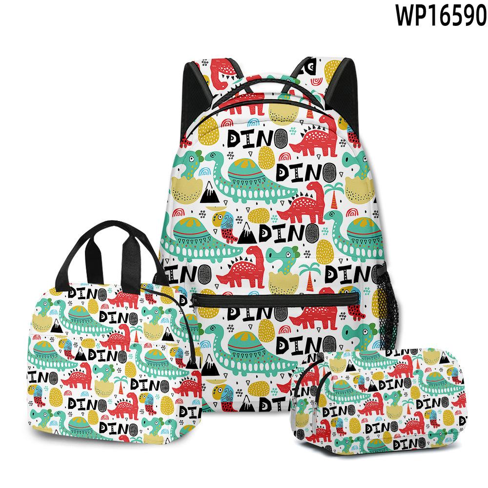 Classic Novelty Peculiar Cool Dinosaur 3D Printed 3pcs/Set Student School Bags Laptop Daypack Backpack Lunch Bag Pencil Case