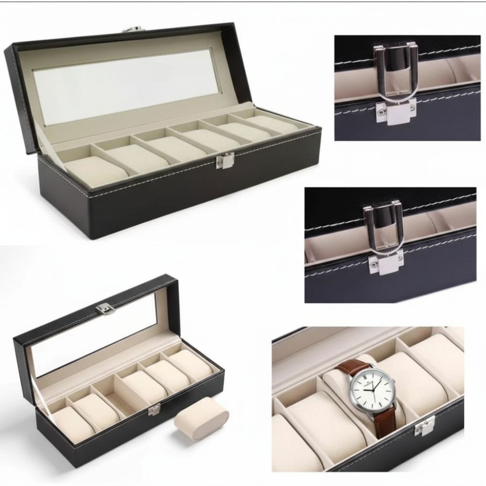 Glass Window Watch Display Box PU Leather Jewelry Display Box Watch Case Organizer  Display Case