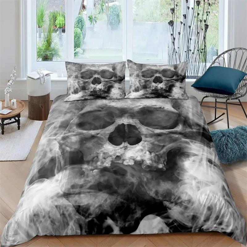 Bettbezug mit Rosen-Totenkopf-Motiv zum Valentinstag, King-Size-Bett, 3D-Totenkopf-Druck, Bettbezug, 3-teilig, Bettbezug für Verliebte, Geschenke für Erwachsene