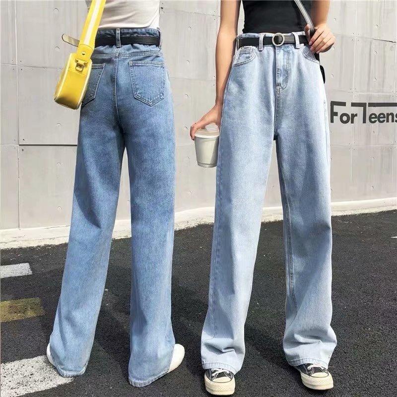 Hong Kong-style Thin Wide-leg Pants Women's New Retro High-waisted Jeans Women's Floor-mopping Pants Casual Loose Straight Long Pants