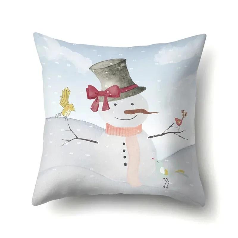 Christmas Snowman Printed Sofa Decorative Cushion Cover Pillow Pillowcase Polyester Throw Pillow Home Decor Pillowcover