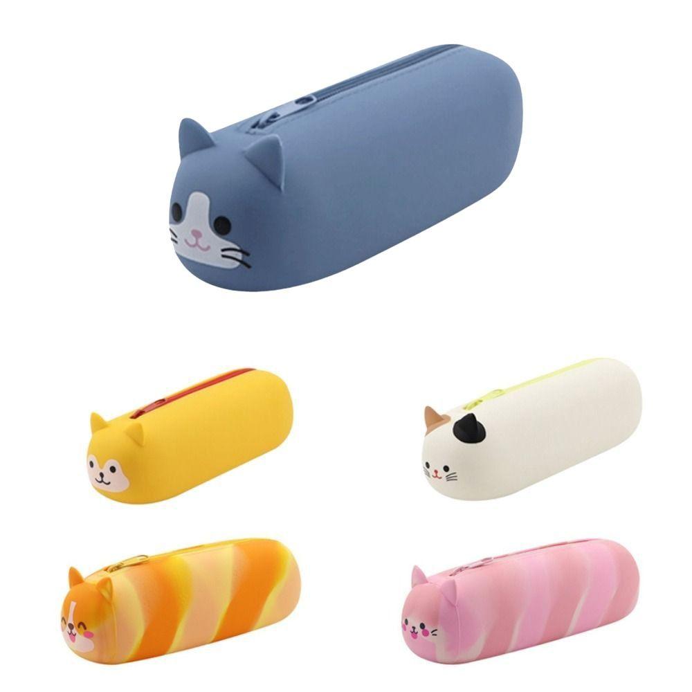 Soft Stationery Box Cartoon Animal Pouch Bag Cute Silicone Pencil Case  School