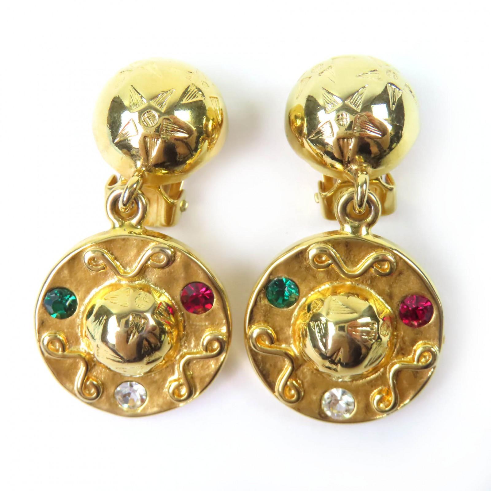 

Excellent CELINE Earring Star Ball Multicolor Stone Swing gold Women Used