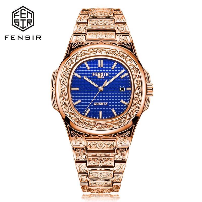 FENSIR Engraved Mesh Men's Retro Calendar Quartz Watch In European and American Style