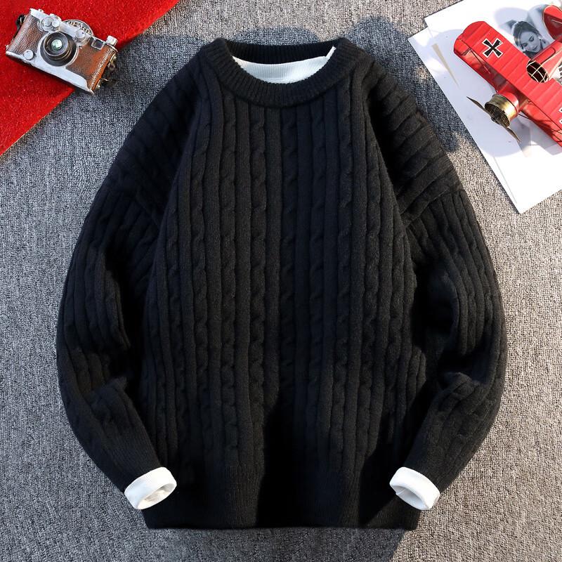 Men's Faux Two-Piece Cable Knit Round Neck Sweater