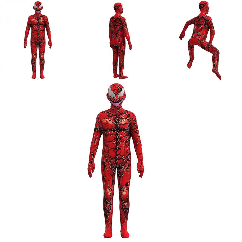 Atemberaubender Kinder Venom Carnage Jumpsuit Rot Ganzkörperkostüm Anzug Für Halloween Cos Performance