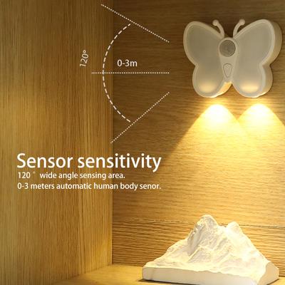 Bewegungssensor LED Nachtlicht Schmetterling Wiederaufladbare Nachtlampe für Raumdeko Schranklampe Treppenhaus Kabellos LED Schrankleuchte