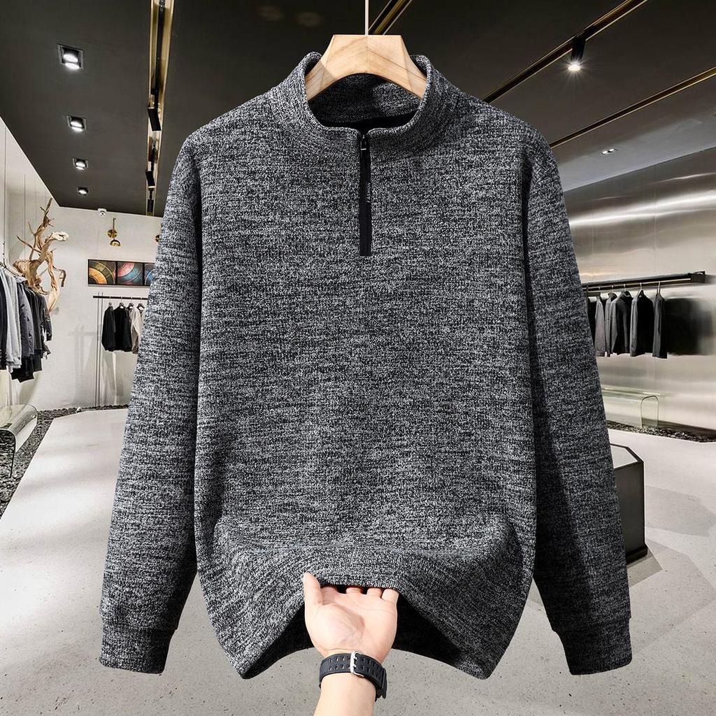 Hanorac cu fermoar pentru bărbați, mărime mare, căptușit cu fleece, mânecă lungă îngroșată, croială casual largă pentru toamnă/iarnă.