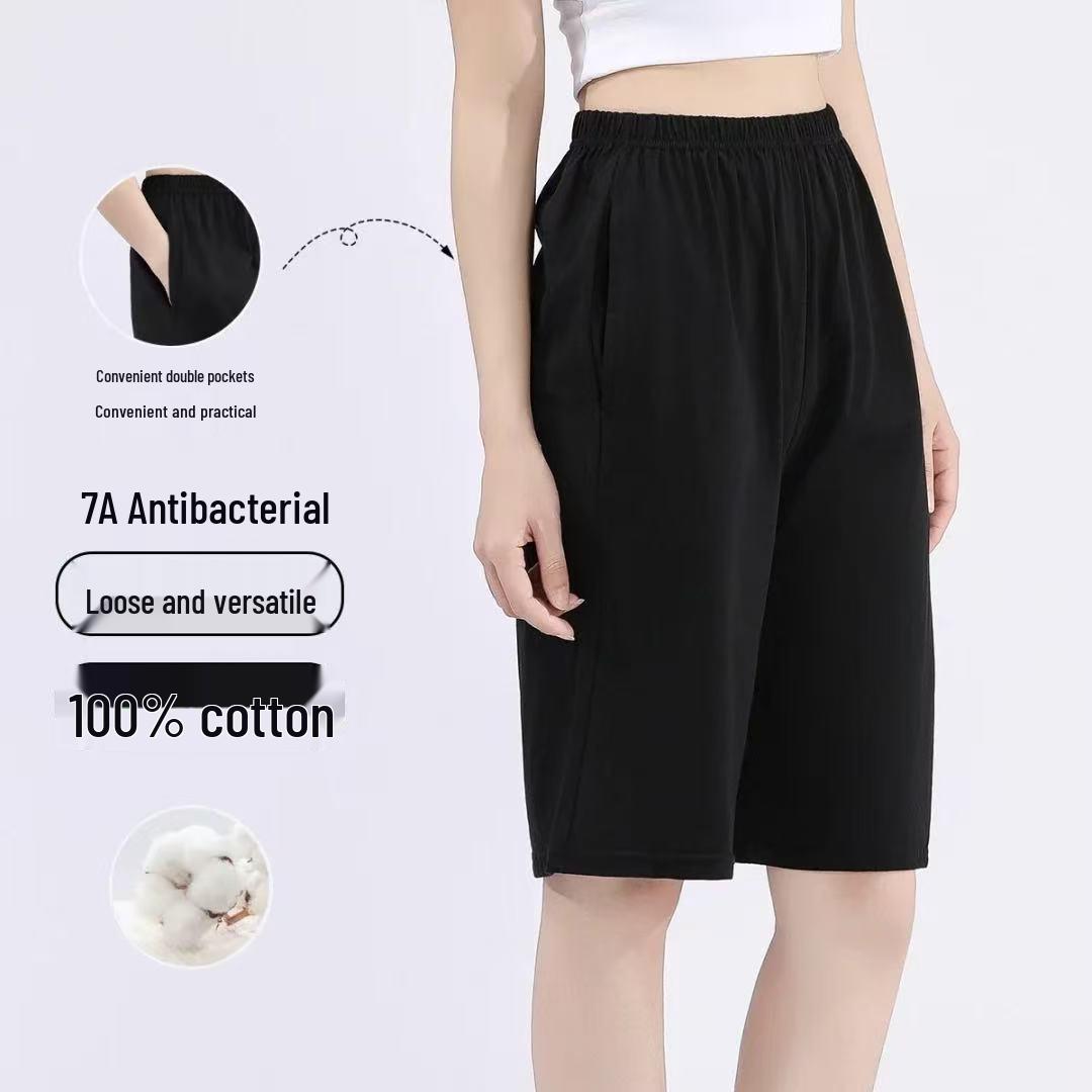 

Breathable Antibacterial Cotton High-Waist Women s Casual Capris Large розовый
