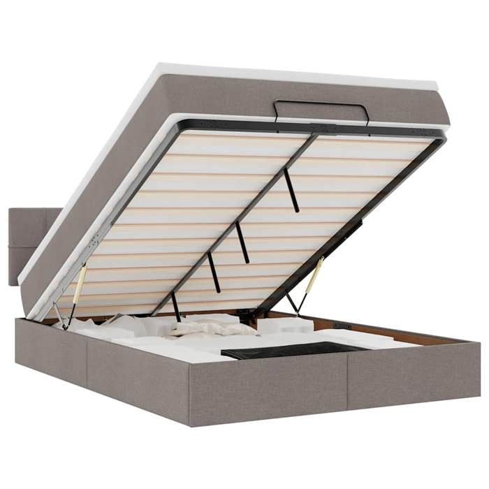 Cadre de lit ottoman - Maison Exclusive - 140 x 190 cm - Tissu taupe - Rangement hydraulique