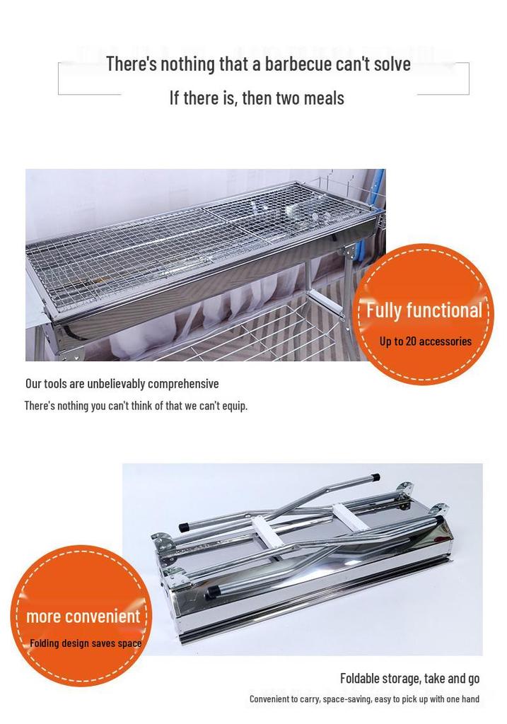 Large Portable Stainless Steel Charcoal BBQ Grill for Outdoor Picnics and Home Use