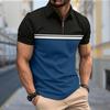 Men's Shirt Polo Casual Zip Short Sleeve Fashion Casual Zipper Summer Spring Regular Fit Leisure Splicing 3D Print Shirt