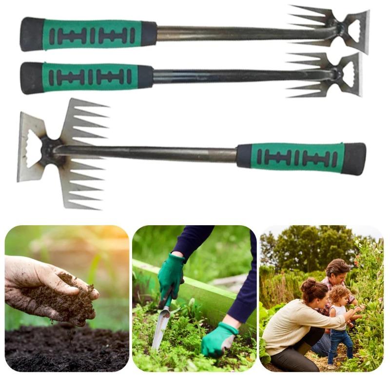 2 In 1 Garden Rake Manual Weed Grass Rooting Tool Puller Shovel 5/6/11 Tooth Weeding Removal Hand Gardening Loose Soil Tool