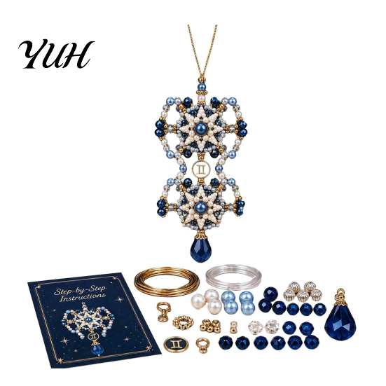 Spiritual Jewelry Making Supplies 12 Zodiac Blessing Beaded Ornament DIY Kit, Beginner Friendly Sign Mother Daughter Craft Projects Beading