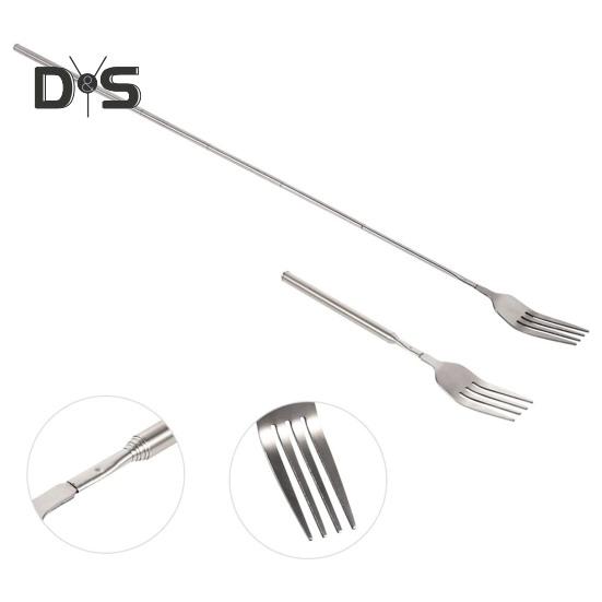 2Pcs Stainless Steel Telescopic Fork Extendable Long Handle Food Grade Dishwasher Safe Portable Grilling Fork Utensil Cutlery Barbecue Tool