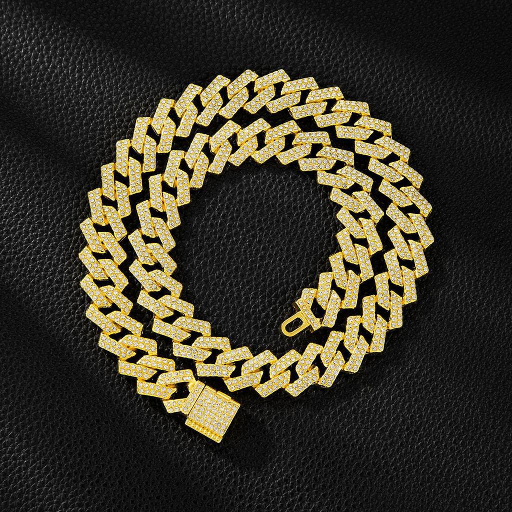 Men's Two-Tone 15mm Cuban Necklace with Flip Clasp and Full Diamond Accents