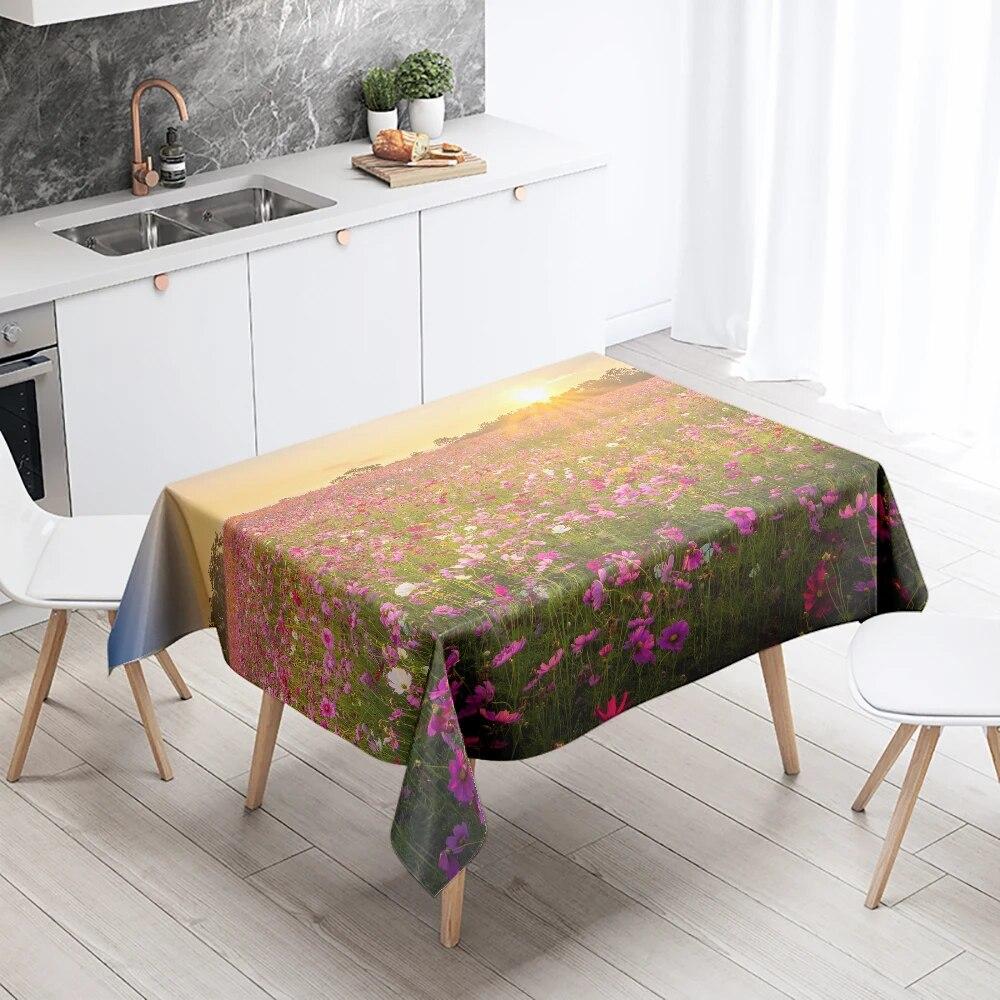 Floral Tablecloth Home Decor Stain Resistant Waterproof Table Decoration Rectangular Kitchen Fireplace Tops
