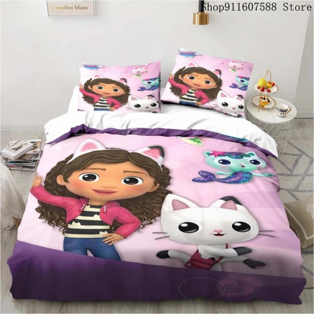 Comforter Gabby'S Dollhouse Kawaii Bedding Set For Bedroom Soft Modern S Comefortable Kids And