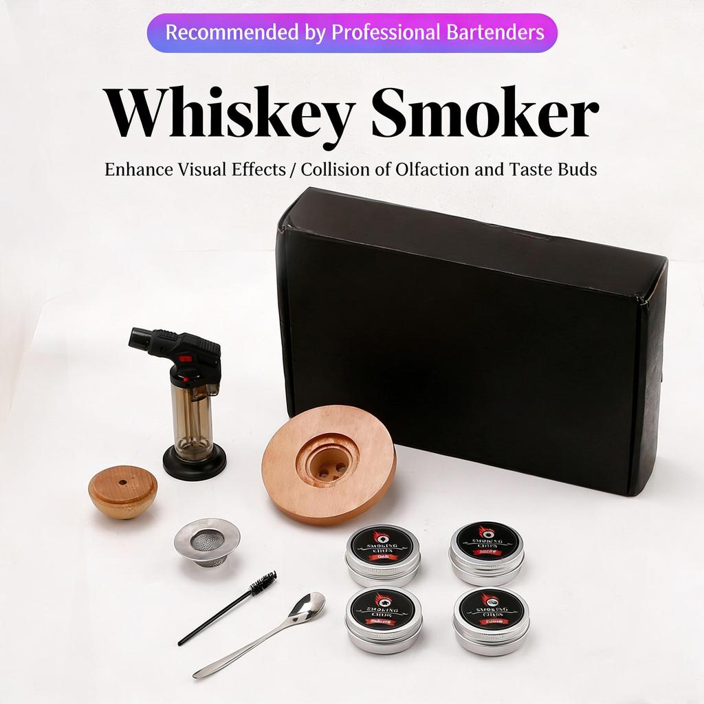 Whiskey Smoking Set: Cocktail Smoker with Ice Stones and Wood Chips