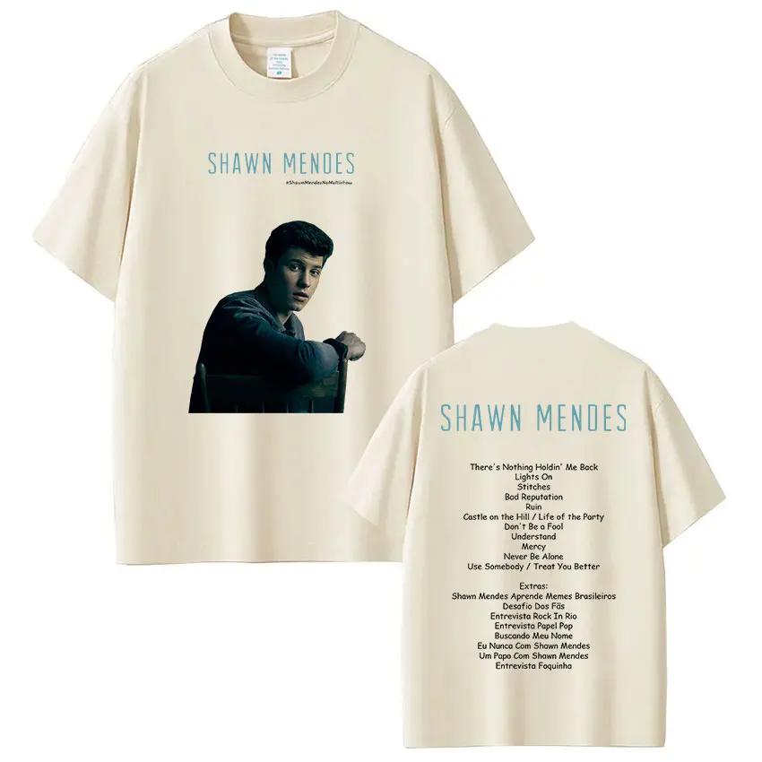 Rapper Singer Shawn Mendes On The Road Again Tour 2025 Album Merch T Shirt Men Fashion Oversized Short Sleeve T-shirt Streetwear