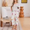 Women Casual Loose Fit Short Sleeve V Neck T Shirt and Cropped Pants Set Lightweight Soft Fabric Comfortable Loungewear Pajama Set