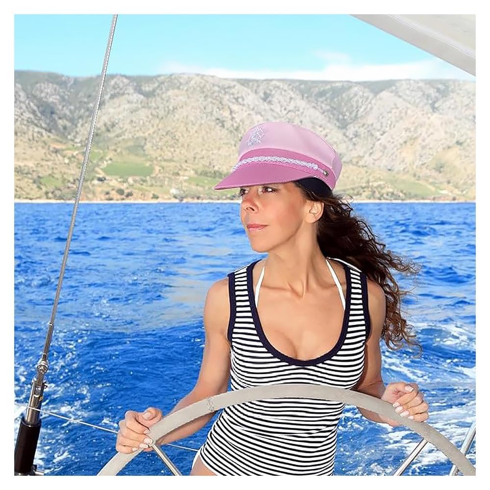 Cirsaeur Rosa Sjömanskaptenshatt, Justerbar, Marin Tema, Perfekt för Cosplay-fester, Yacht- och Semesterkläder, samt Vuxen Halloween-kostymer (Rosa)